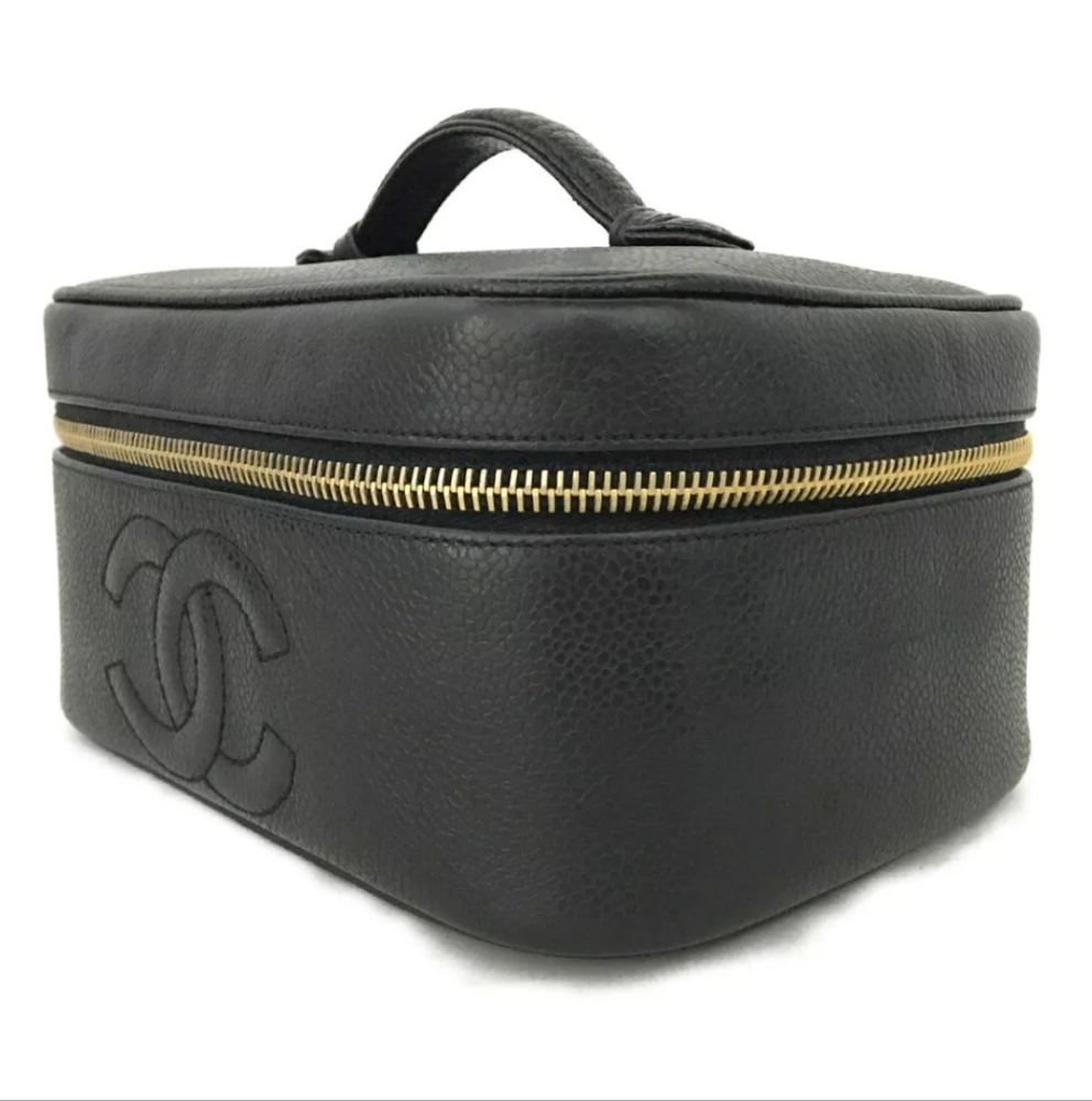 CHANEL CC Logo Grained Calfskin Cosmetics Vanity Hand Bag - Picture 4 of 12